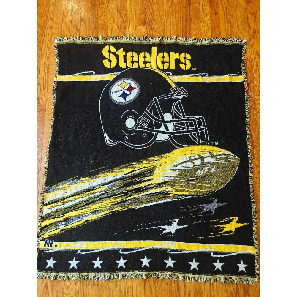 Vintage Pittsburgh Steelers NFL Throw Blanket Acrylic Woven Wall Tapestry 51x43